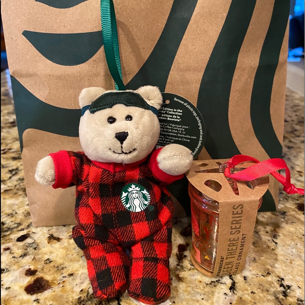Starbucks 2020 Bear and NY Christmas Ornaments